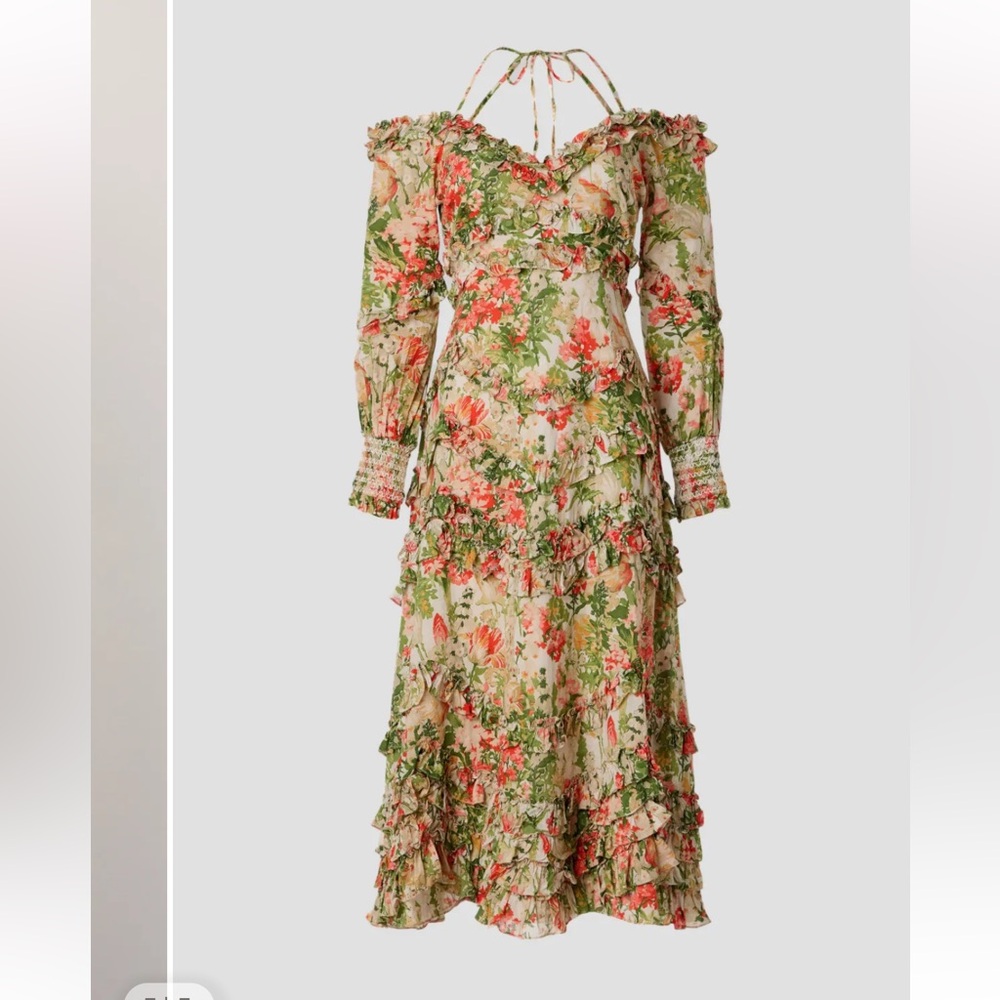 Mac Duggal Floral Print Ruffle Cold Shoulder Long Sleeve Midi
Dress - Picture 4 of 8